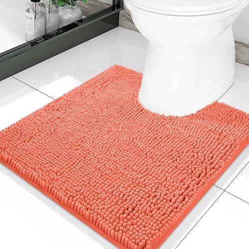 Smiry Luxury Chenille Toilet Rugs U-Shaped 20x20, Soft Absorbent Non-Slip Contour Bathroom Rugs for Toilet, Machine Washable Contoured Bath Mats, Coral by Smiry