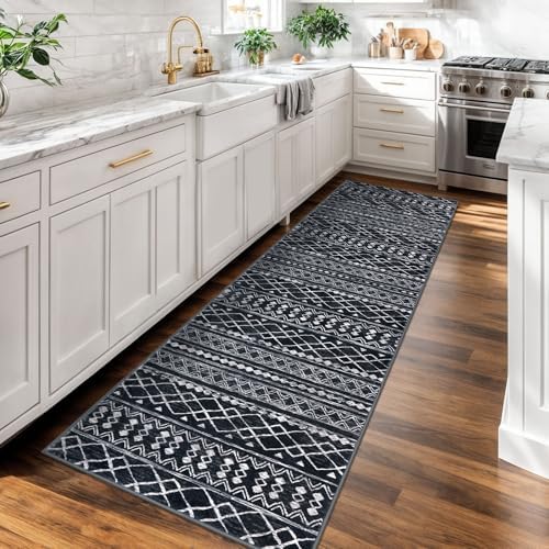 KUTA Boho Washable Runner Rug 2x7 Black Moroccan - Image 2