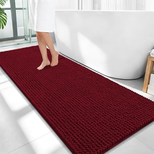 OLANLY Thick Chenille Bathroom Runner Rugs Mats 59x24, Burgundy by OLANLY