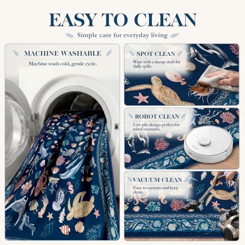 Arenarug 5x7 Washable Living Room Area Rug, Coastal Ocean Rug, Deep Navy - Image 6