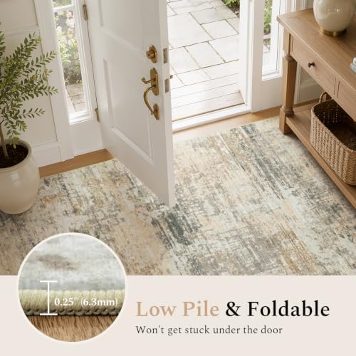 Rugflix 5x7 Area Rugs for Living Room, Washable Gold Beige Grey Large Rug - Image 6