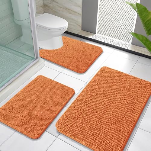 OLANLY Chenille Bathroom Rugs Sets 3 Piece, 30"x20"+24"x16"+24"x20", Clay by OLANLY