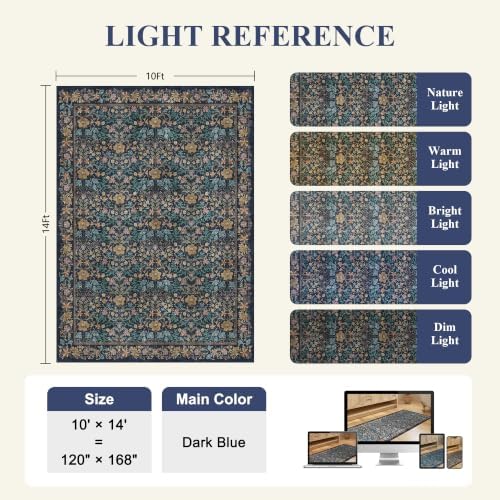 DUKINO 10x14 Rug for Living Room Washable Vintage Floral Area Rug Dark Blue - Image 3