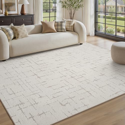 Engiw-Cream White Neutral 6x9 Area Rug for Living Room Rug-Carpet Bedroom Rugs Textured Tufted Jacquard Modern Washable Rug for Dining Room Nursery Non Slip by Engiw
