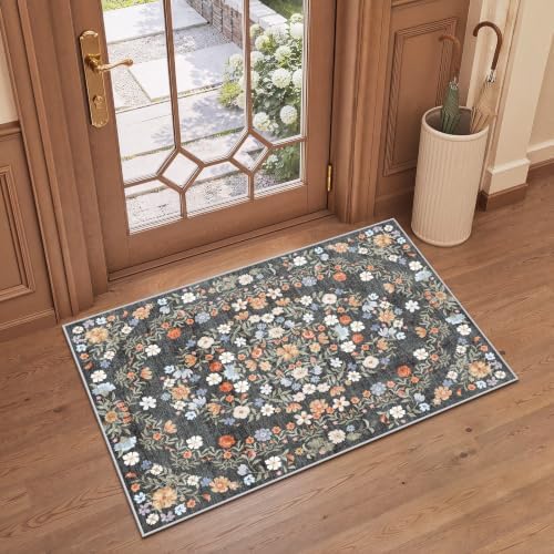 SameBed Washable 2x3 Entryway Area Rug, Vintage Kitchen Rug Carbon Gray by SameBed