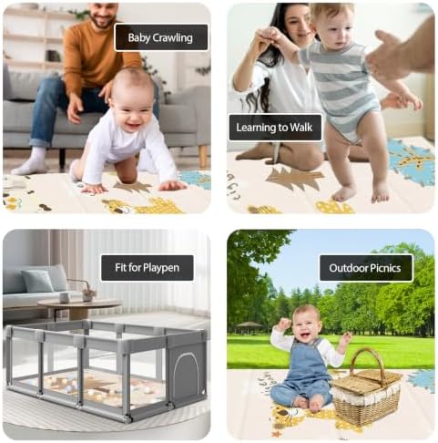 XVISHX Baby Play Mat, 74 x 50 Inch Play Mat Perfect for Use Baby Playpen, Foldable Baby Foam Playmat for Floor, Portable Waterproof Activity PlayMats for Babies, Infants and Toddlers - Image 2