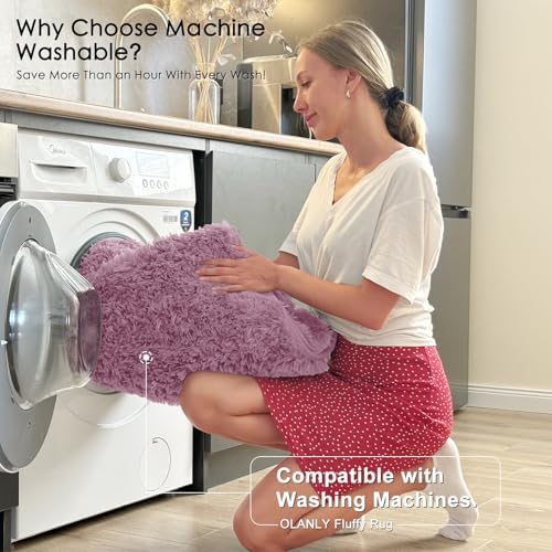 OLANLY 2x5 Machine Washable Runner Rugs for Hallway, Soft Fluffy Shaggy Bedside Rugs for Bedroom, Living Room, Indoor Floor Carpet for Kids Girls and Boys, Nursery Rooms, Home Decor Aesthetic, Blush - Image 2