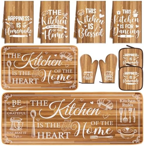 Fourluoo 10 Pcs Farmhouse Wood Grain Kitchen Set by Fourluoo