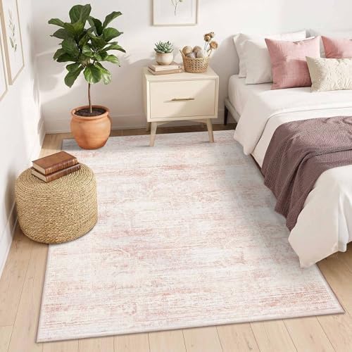 Pink 4x6 Area Rug for Entryway, Vintage Washable Cute Small Rugs - Image 5