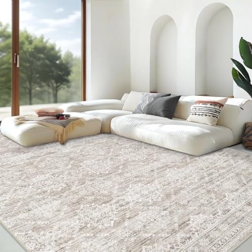 Area Rug Living Room Rugs 8x10 - Large Soft Boho Geometric Rug, Non-Slip Foldable Washable Rugs Non Shedding Morden Indoor Floor Carpet for Living Bedroom Office Dining Room(Ivory Mocha,8'x10') by AOYAOMI