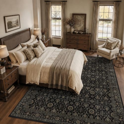 JOOJA 9x12 Black Gold Vintage Western Soft Low Pile Washable Boho Area Rug - Image 3