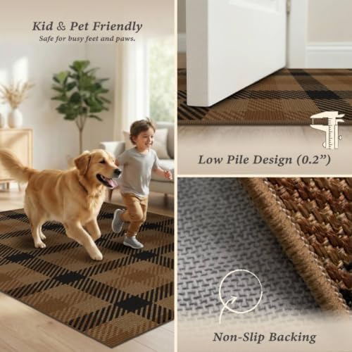 JTJ Easy Jute 6x9 Outdoor Area Rug, Black & Brown Plaid, Washable - Image 6