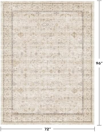 Farmhouse 6x8 Area Rug for Living Room, Beige Cream Large Rug for Bedroom, Dining Room & Home Office, Soft Modern Carpet for Neutral Home Decor, Non-Slip Washable Floor Rug for High-Traffic Areas - Image 2