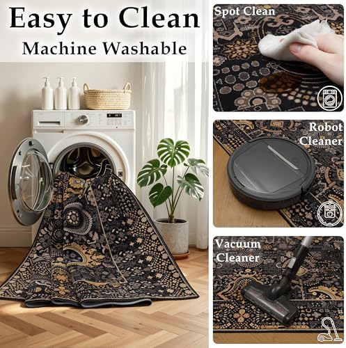 Ruaruarug Washable Area Rug 8×10 Ultra Soft for Living Room, Black and Gold - Image 4