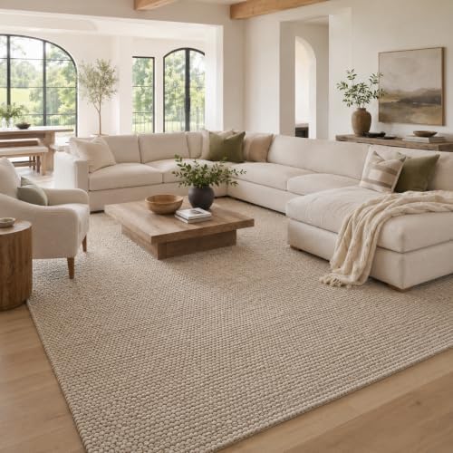 100% Wool Hand Woven Knit Popcorn Rug (8'x10' - Beige) by ScandilivinHomes