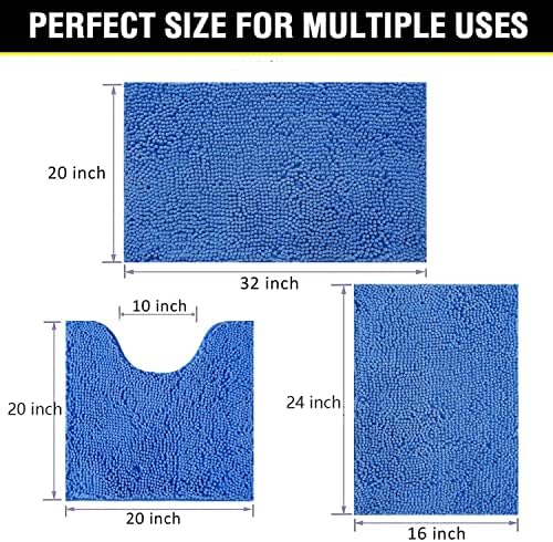 Bathroom Rugs Chenille 3-Piece Extra Soft and Absorbent Shag Bathroom Rugs, Machine Wash Mat, Strong PVC Non-Slip Underside, Plush Carpet Mats (Snow Cyan) - Image 2
