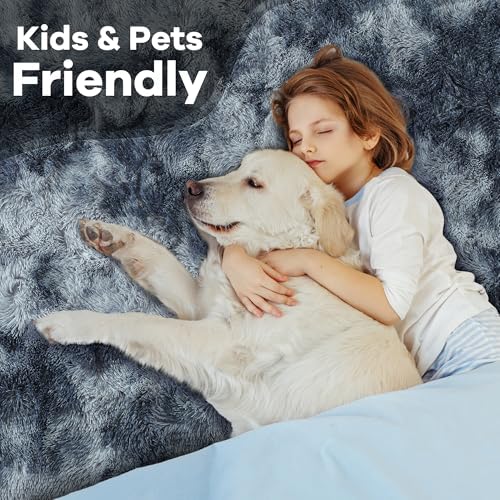 6x9 Large Tie-Dyed Blue and Grey Fluffy Area Rug Non-Slip for Kids Bedroom - Image 6