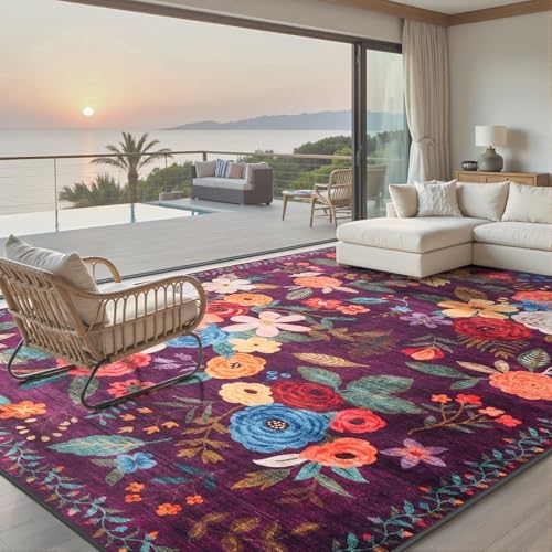 Area Rug 10x14 for Living Room, Machine Washable Floral Rug by WelcometoBabovid