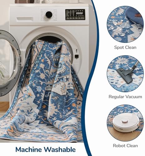 Lessymo Washable Area Rugs 6 x 9 for Living Room,Soft Non Slip Blue Brown - Image 3