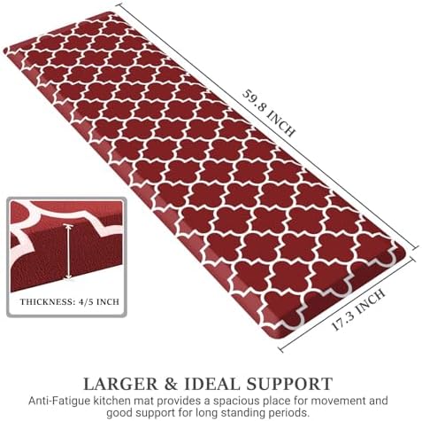 WISELIFE Kitchen Runner Rugs Anti-Fatigue mats, 17.3"x 60", 4/5 Inch, Red - Image 2