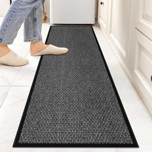 6ft Kitchen Runner Rugs Non Skid, Absorbent Small Jute Kitchen Carpet Rugs, Rubber Backed Home Floor Mat, Black by GOYLSER