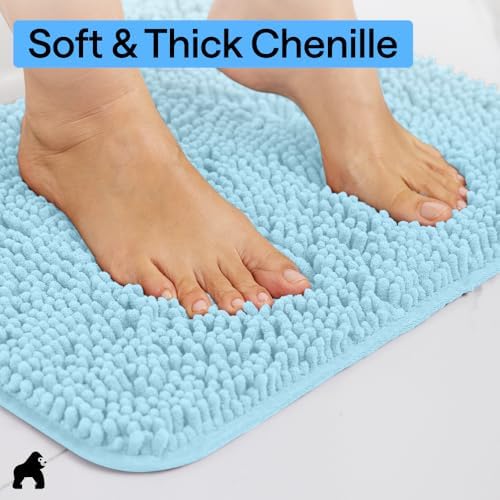 GORILLA GRIP Bath Rug Mat for Bathroom, Absorbent Chenille, 24x17 Sky Blue - Image 4
