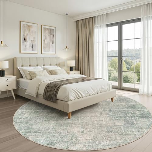 LOONGRUG Round Rug 10x10 Washable Neutral Modern Rug for Living Room Green - Image 4