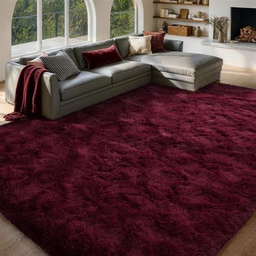 FinRèc Home 8x10 Non-Slip Fluffy Area Rugs for Living Room (Red) by FinRe%CC%80cHome