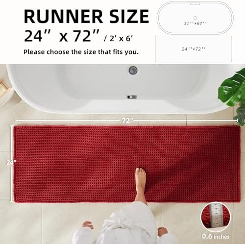 TYUU Waffle Runner Rug Bathroom, Long Boho Bath Mat, 72x24 Burgundy - Image 3