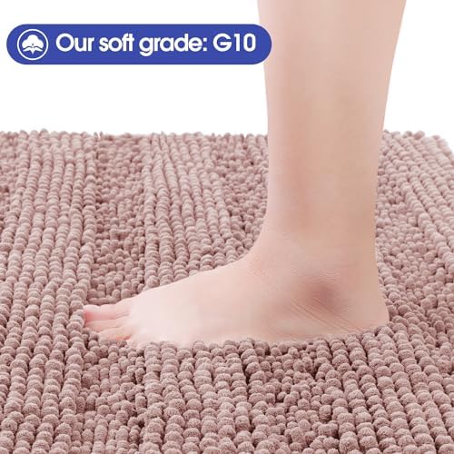 ACCUMTEK Striped Dusty Pink Bathroom Rug Mat Set 2 piece 32"x20"+24"x17" Ultra Soft, Non Slip Chenille Bath Rugs, Absorbent Plush Shaggy Bath Mats for Bathroom, Bedroom, Kitchen, Shower, Tub - Image 3