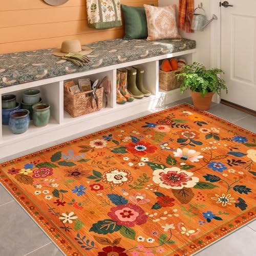 RELEANY Floral Washable 4x6 Area Rugs BurntOrange - Image 2