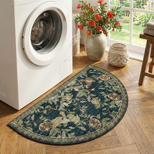 jinchan 2x3 Half Circle Floral Vintage Washable Entryway Rug, Blue/Green - Image 4