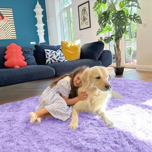OLANLY 2x8 Machine Washable Runner Rugs for Hallway, Soft Fluffy Shaggy Bedside Rugs for Bedroom, Living Room, Indoor Floor Carpet for Kids Girl Boy, Nursery Rooms, Home Decor Aesthetic, Light Purple - Image 3
