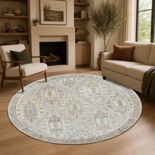 Vintage Persian Pattern 5 Round Area Rug for Living Room Bedroom Reading Nook by Unknown