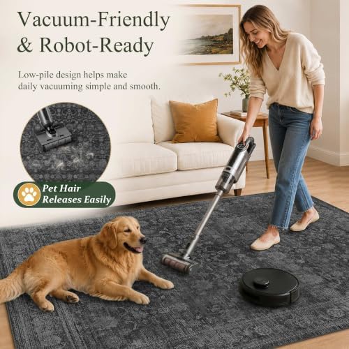 4x6 Washable Boho Area Rug, Non-Slip Black Bedroom Carpet - Image 3