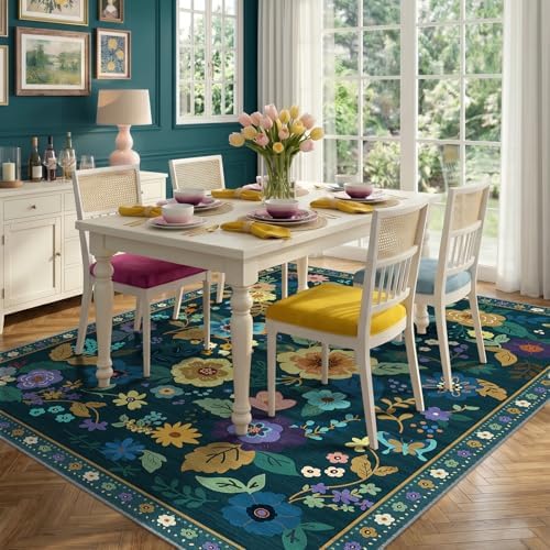 RELEANY Floral Washable 5x7 Area Rugs Teal/Purple - Image 6