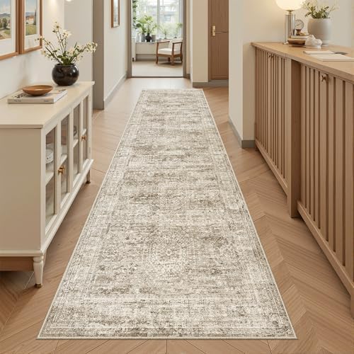 Soalmost Runner Rug 2x8 Washable Non-Slip Hallway Kitchen Runners Brown - Image 2