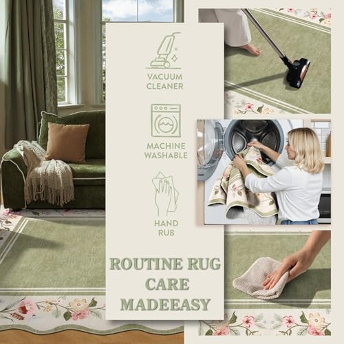 Lahome Floral 2'x 6' Washable Kitchen Runner Rug, Green Bathroom Runner Rug - Image 6