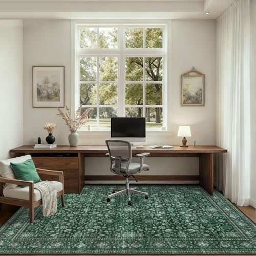 9x12 Area Rugs Living Room: Washable Rug for Bedroom Deep Green - Image 6