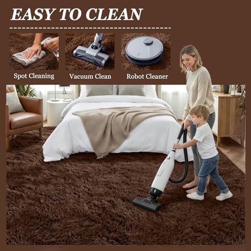 8x10 Area Rug Living Room Bedroom: Fluffy Plush Shag Carpet Brown - Image 4