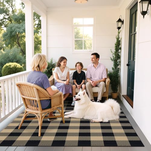 Outdoor Rugs, Brown and Black Area Rug Checkered 4’x 6’ - Image 7