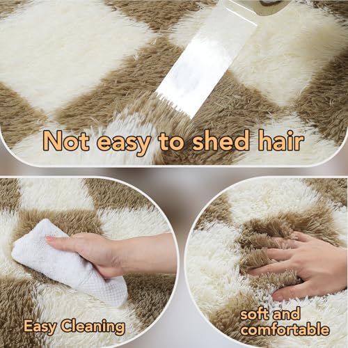 Topmaxcs 8x10 Fluffy Living Room Rug: Beige and White Checkered Rugs - Image 4