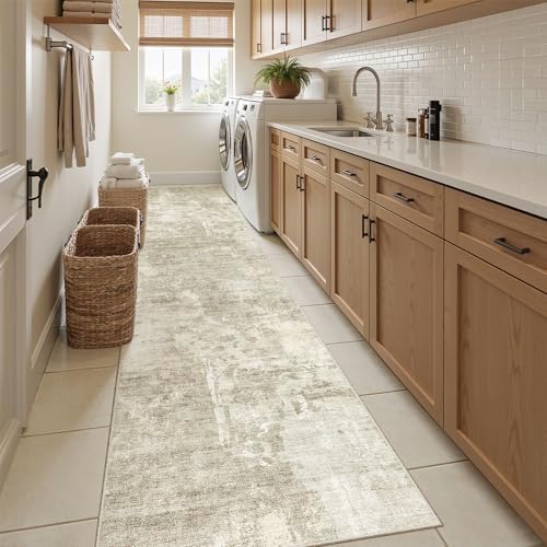 Soalmost Abstract Runner Rug 2x12 Hallway Kitchen Runners Beige/Gray - Image 4