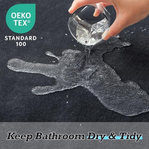 HUXMEYSON Bathroom Rugs Sets 3 Piece, Non-Slip & Quick Dry Bath Mat Set, Ultra Soft Velvet Bath Rugs for Bathroom, Toilet and Shower Floor, Dark Grey - Image 4