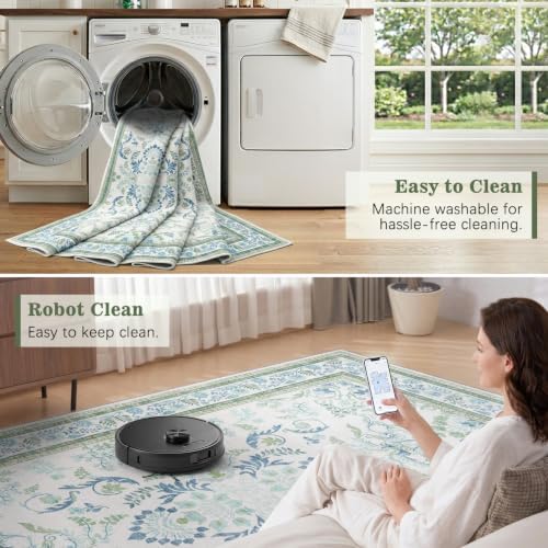 DCX Green and Blue Rug 6x6 Botanical Floral Washable Rugs - Image 6