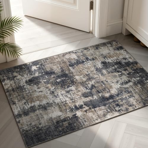 Sasttie 2x3 Entryway Area Rug, Modern Abstract Small Carpet, Black & Beige by SASTTIE