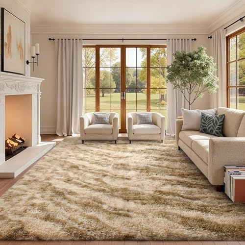 Area Rugs for Living Room, Tie-Dyed 5x8 Feet Soft Fluffy Shagg Plush Rug High Pile Large Indoor Modern Non-Slip Floor Carpet for Bedroom Nursery Kids Home Room Dorm Decor Aesthetic Khaki - Image 2