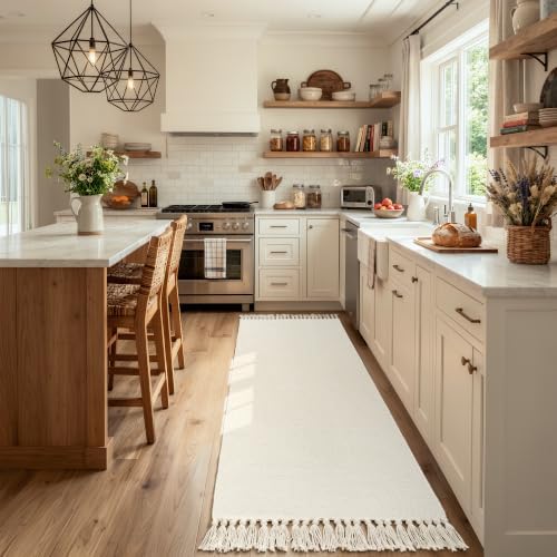Collive Boho Washable Kitchen Rug, White Hallway Runner Rugs by Collive