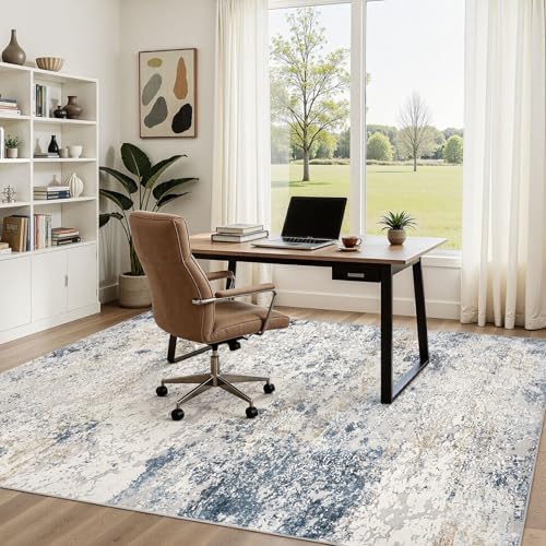 DMOYEST Area Rug Living Room Rugs 5x8 Washable Abstract Beige Blue Carpet - Image 5