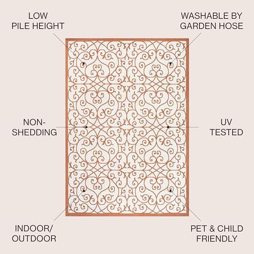JONATHAN Y Vintage Filigree Indoor Outdoor Area Rug 3X5 Cream/Orange, Madrid Textured Weave for Backyard, Patio, Porch, Easy-Cleaning, High Traffic, Pet-Friendly, Non-Shedding (SMB107L-3) - Image 2